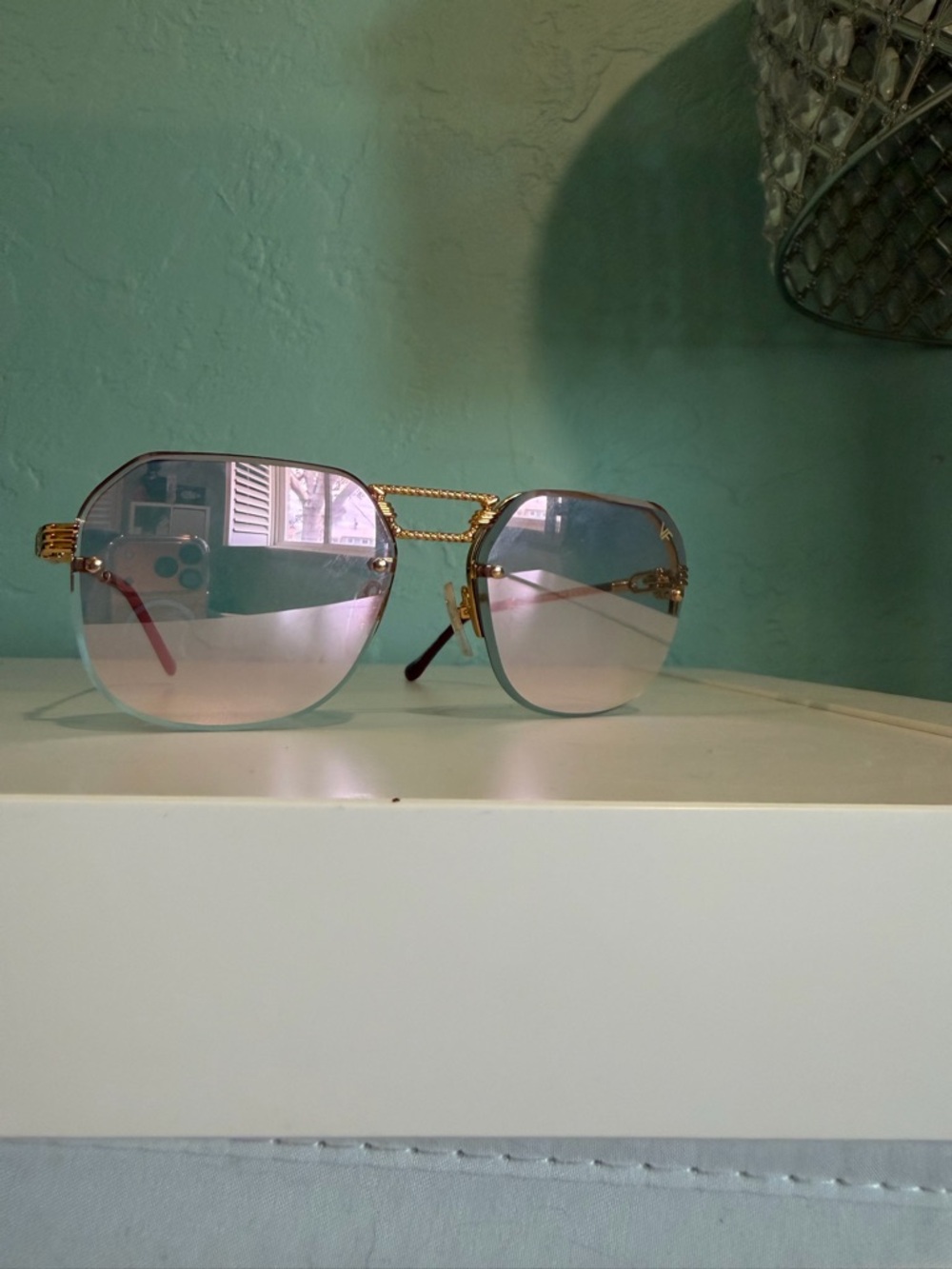 Gold Frame Sunglasses with Pink-to-Blue flash Lenses